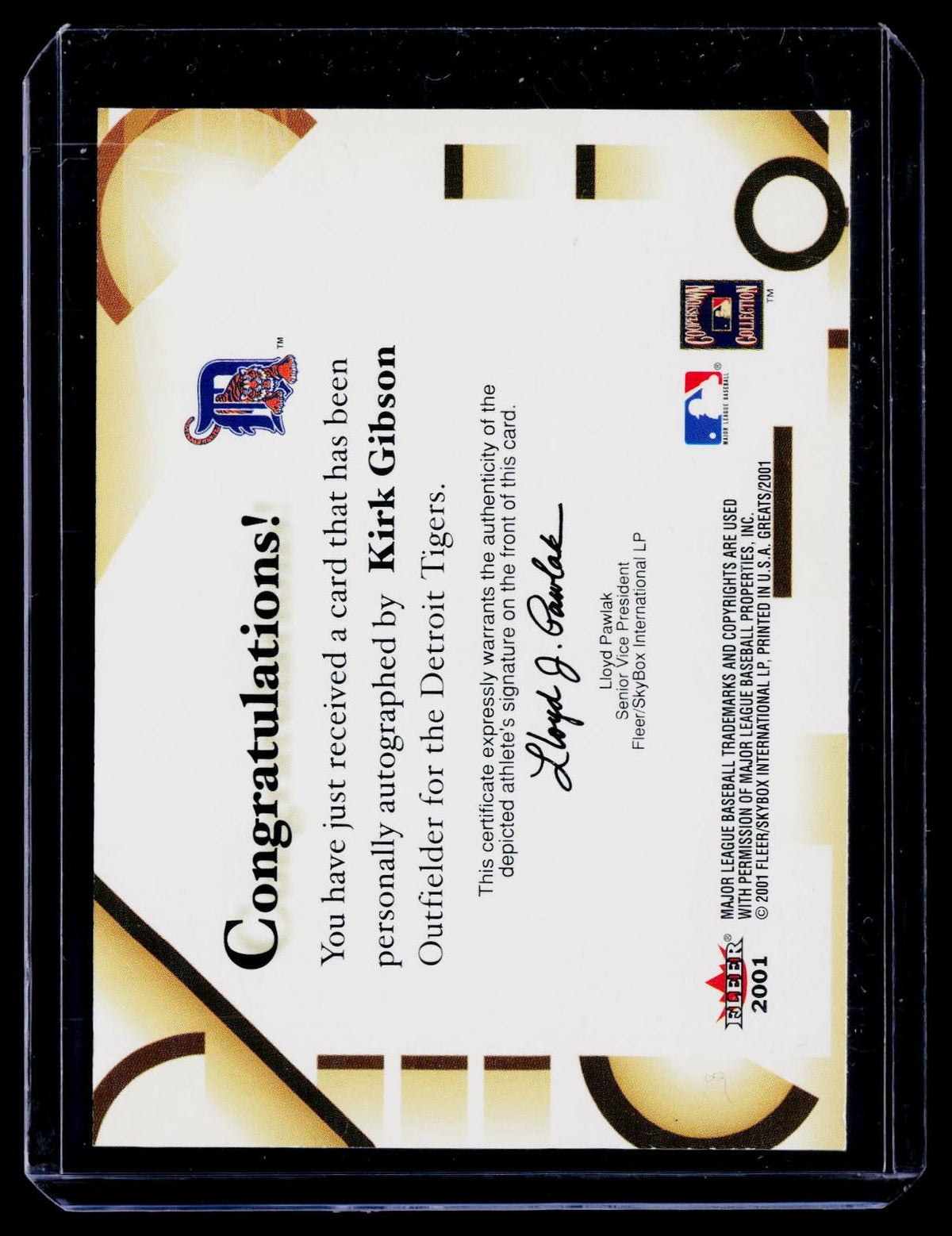 2001 Fleer Greats of the Game #NNO Kirk Gibson Autographs