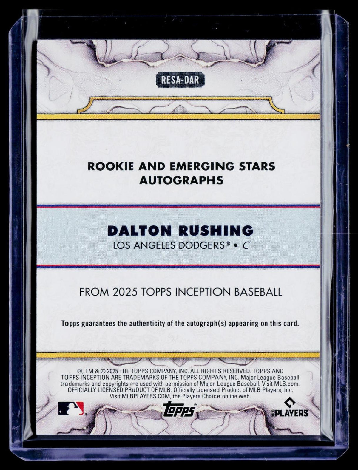 2025 Topps Inception #RESA-DAR Dalton Rushing Autographs #/75
