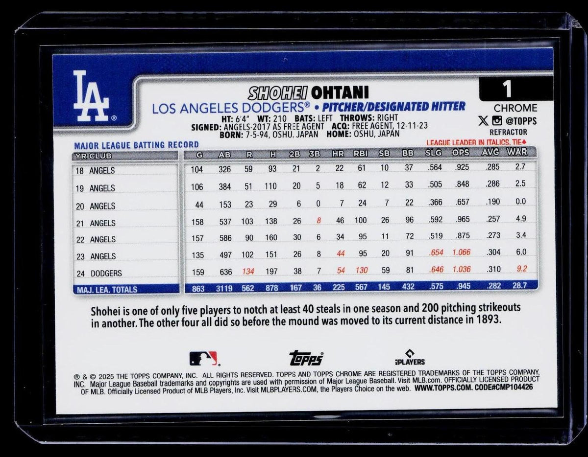 2025 Topps Chrome #1 Shohei Ohtani Refractor 2025 MVP #/199