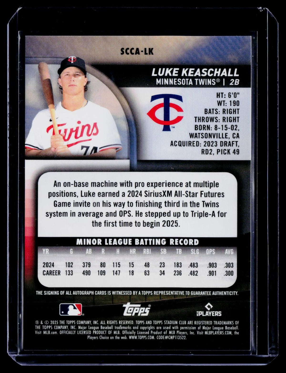 2025 Stadium Club #SCCA-LK Luke Keaschall Chrome Autographs