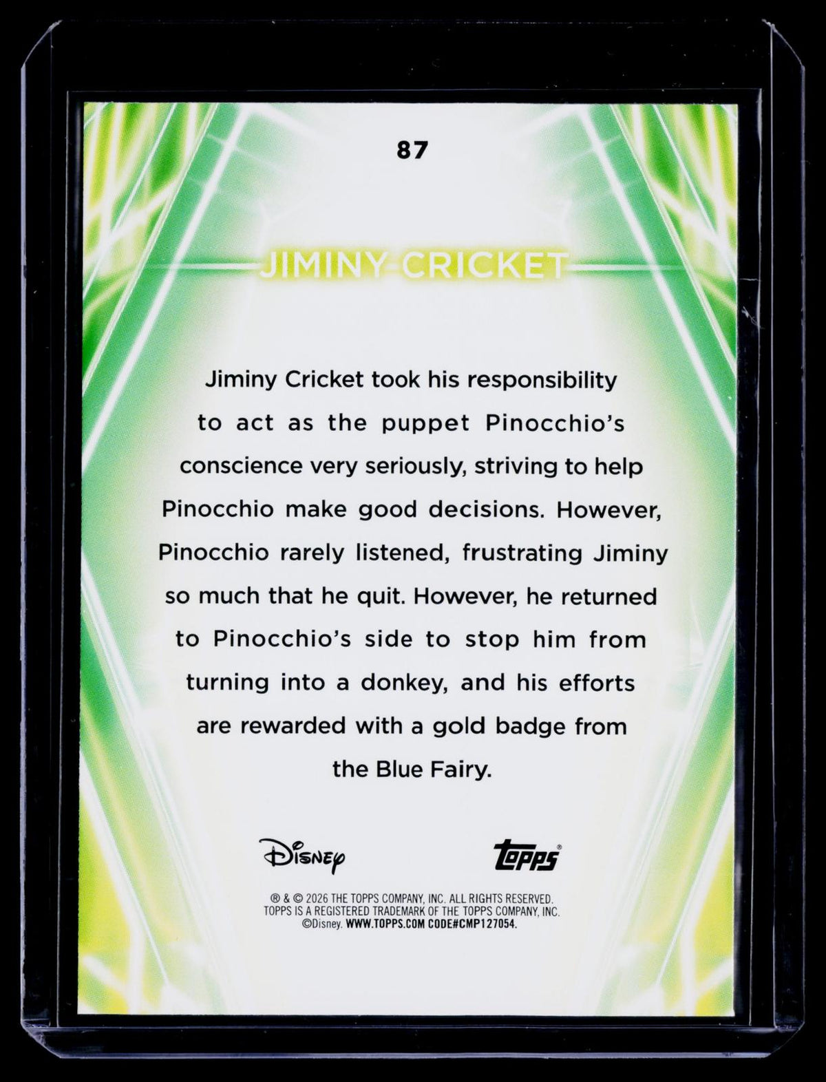 2026 Topps Disney Neon #87 Jiminy Cricket Diamante Red #/5
