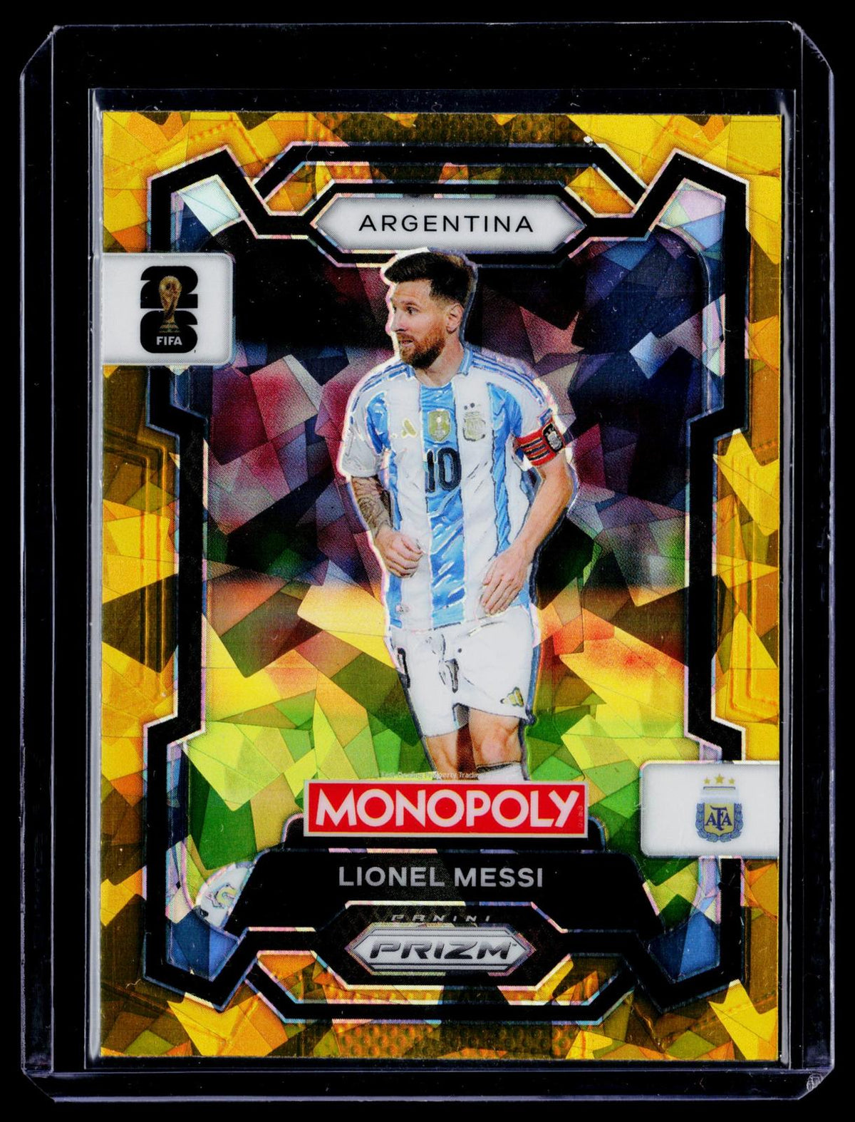 2026 Panini Prizm Monopoly FIFA World Cup #1 Lionel Messi Gold Cracked Ice Prizm
