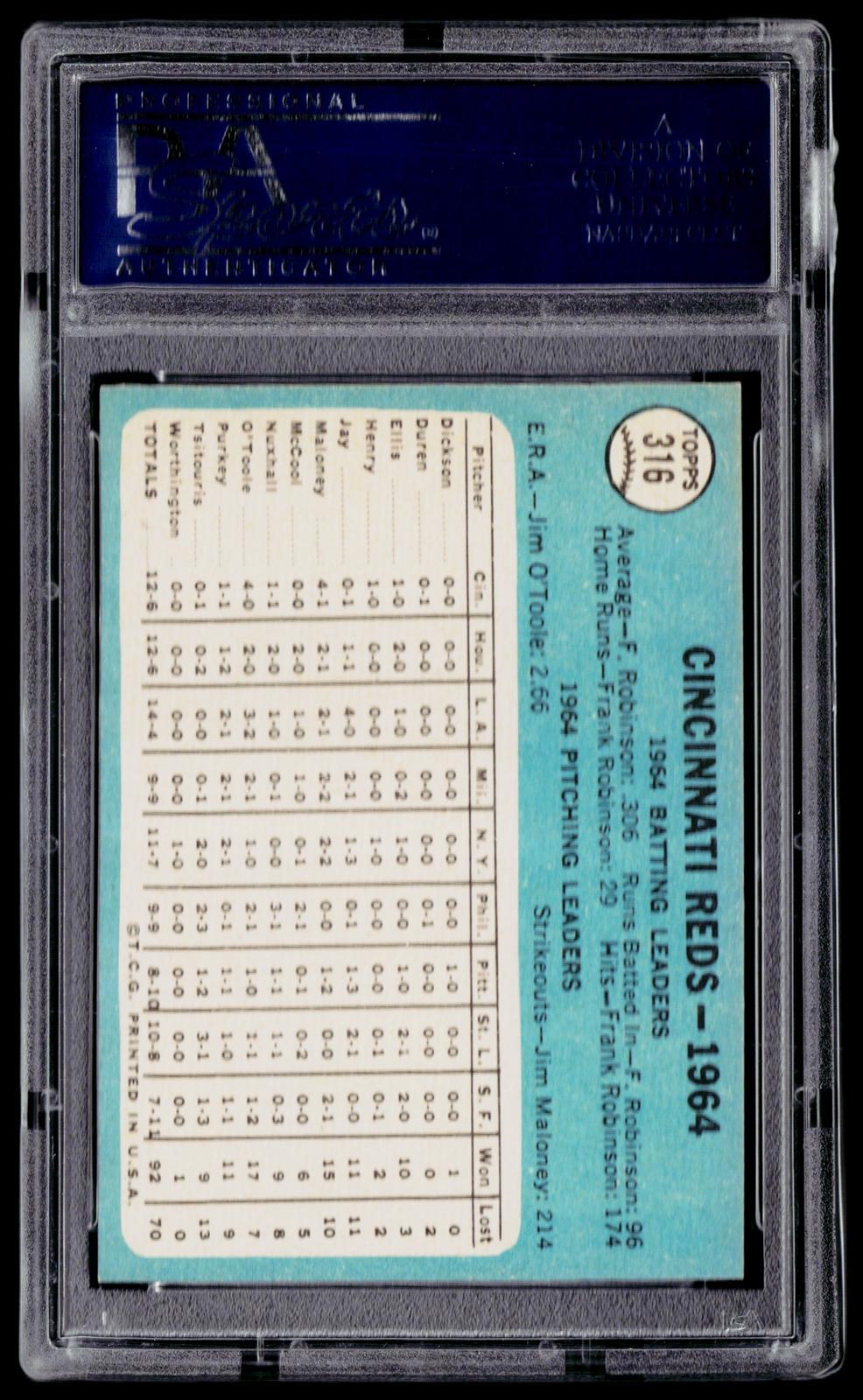 1965 Topps #316 Cincinnati Reds PSA 8