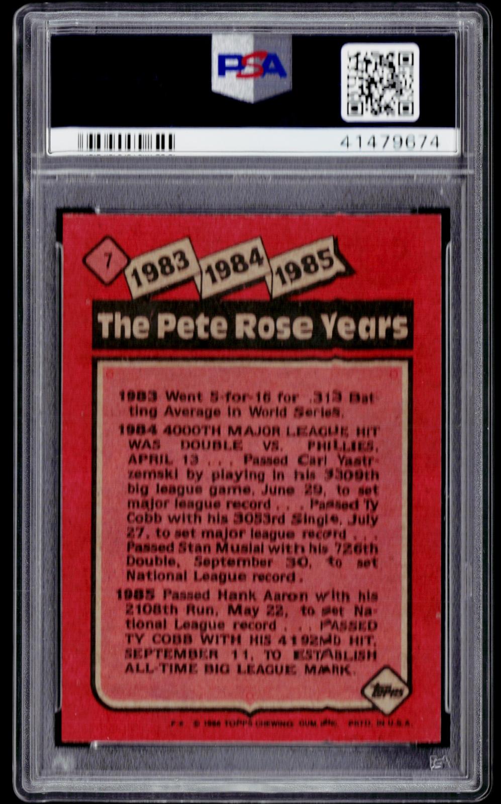 1986 Topps #7 The Pete Rose Years: 1983-1985 TPRY PSA 10