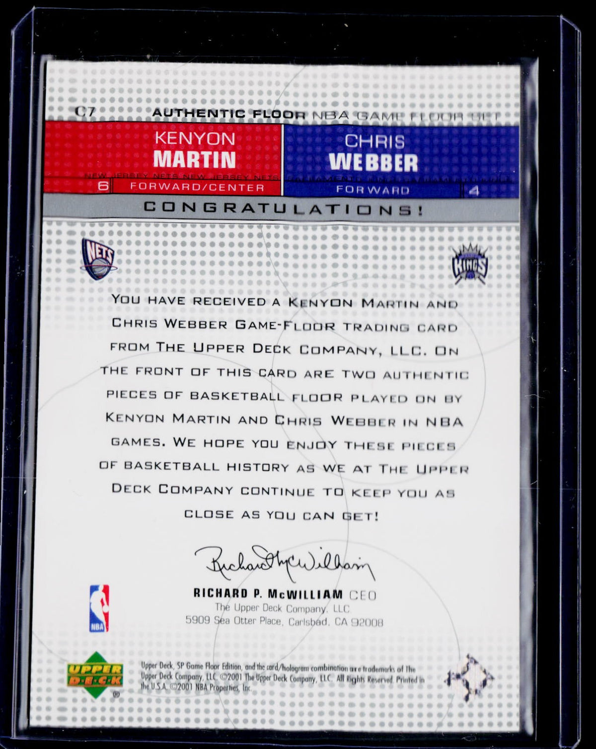 2000-01 SP Game Floor #C7 Kenyon Martin / Chris Webber Authentic Floor Combos
