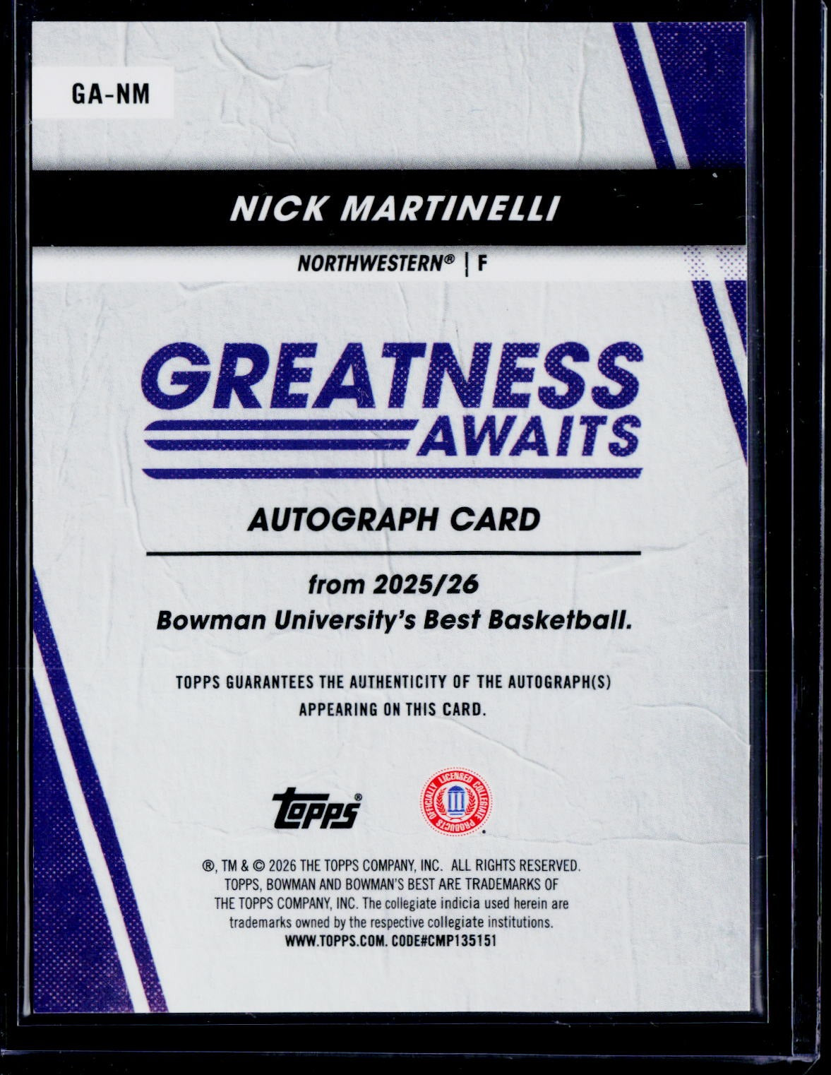 2025-26 Bowman's Best University #GA-NM Nick Martinelli Autographs Red #/5