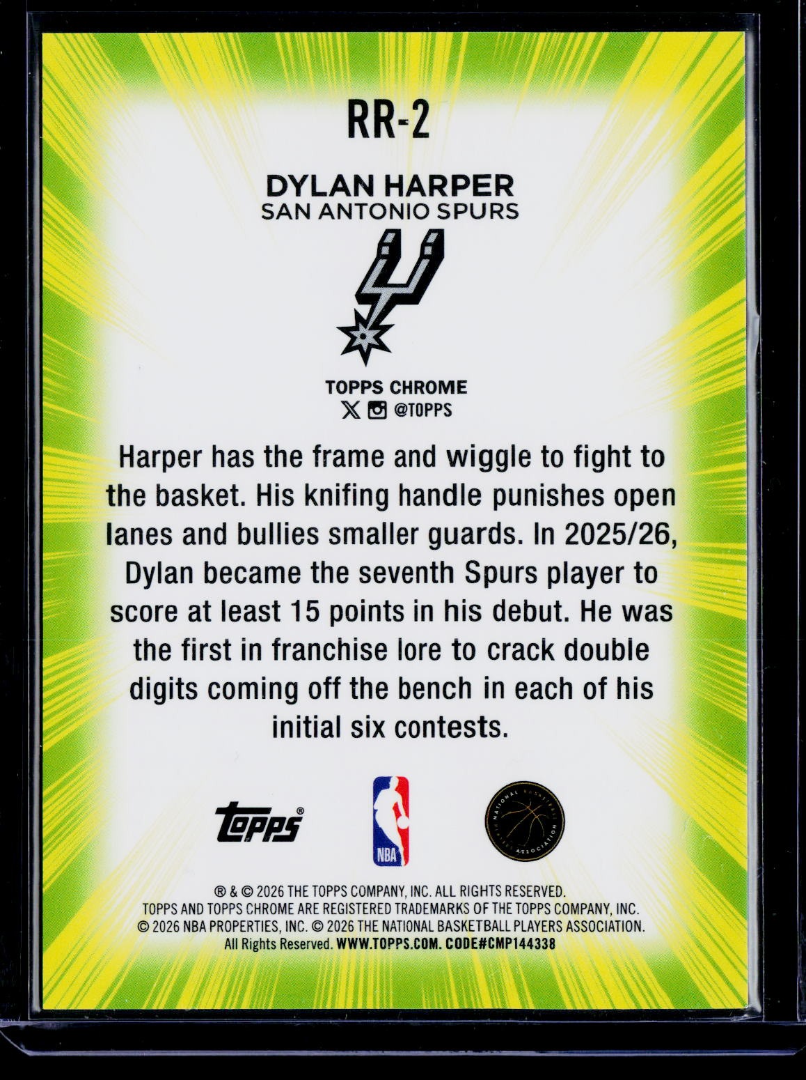 2025-26 Topps Chrome Update #RR-2 Dylan Harper Radiating Rookies