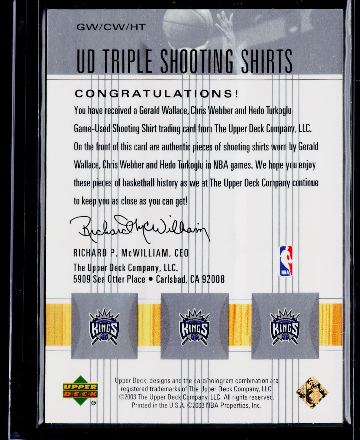 2002-03 Upper Deck #GW/CW/HT Gerald/Chris/Hedo UD Triple Shooting Shirts #/25