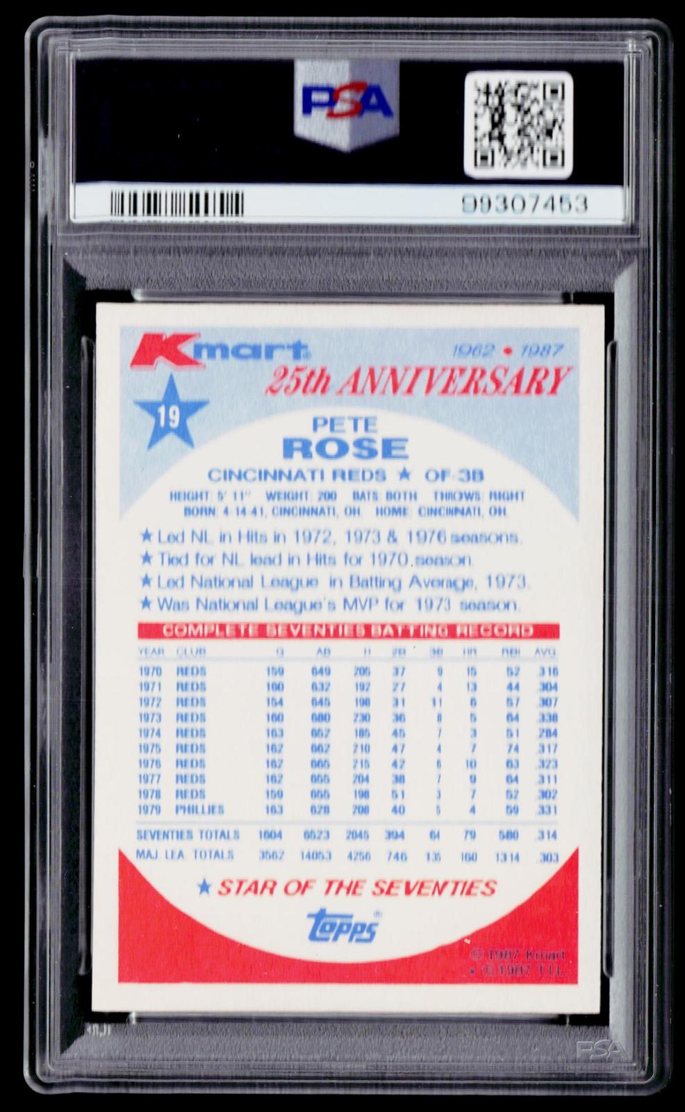 1987 Topps Kmart 25th Anniversary Baseball #19 Pete Rose PSA 10