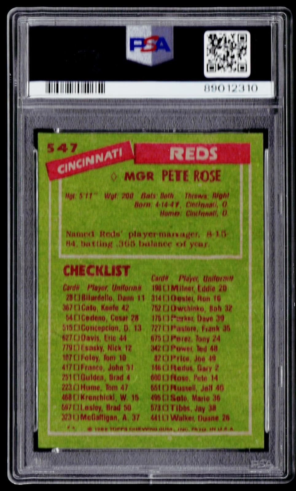 1985 Topps #547 Pete Rose PSA 9