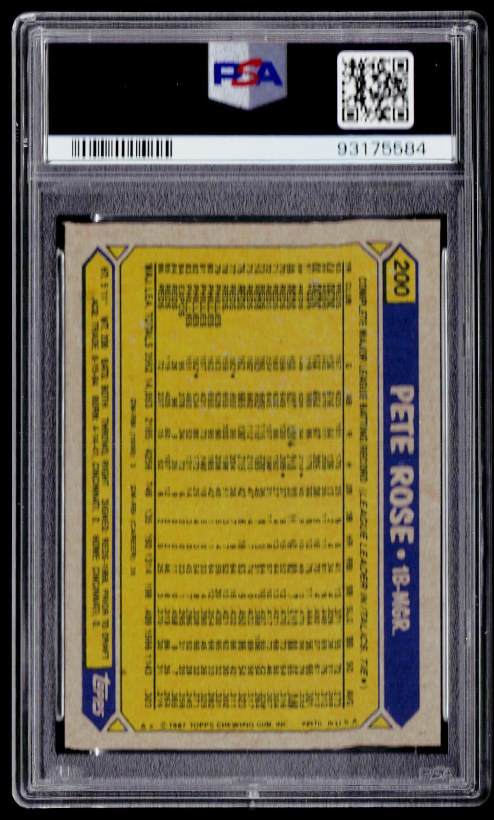 1987 Topps #200 Pete Rose PSA 9
