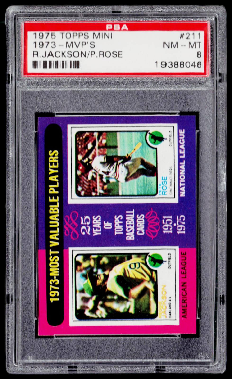 1975 Topps #211 1973 MVPs (Reggie Jackson / Pete Rose) PSA 8