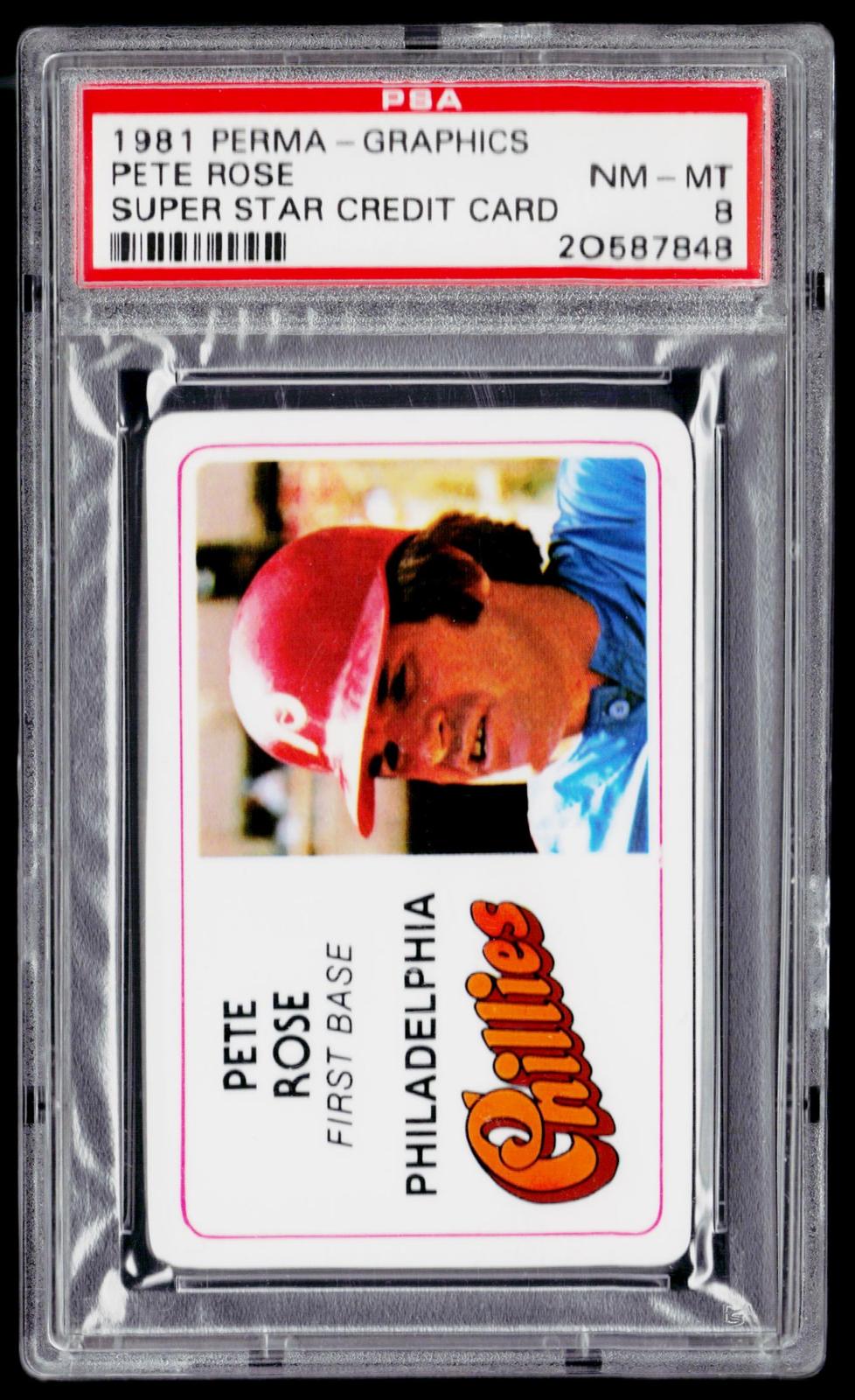 1981 Perma-Graphics Superstar Credit Cards #005 Pete Rose PSA 8