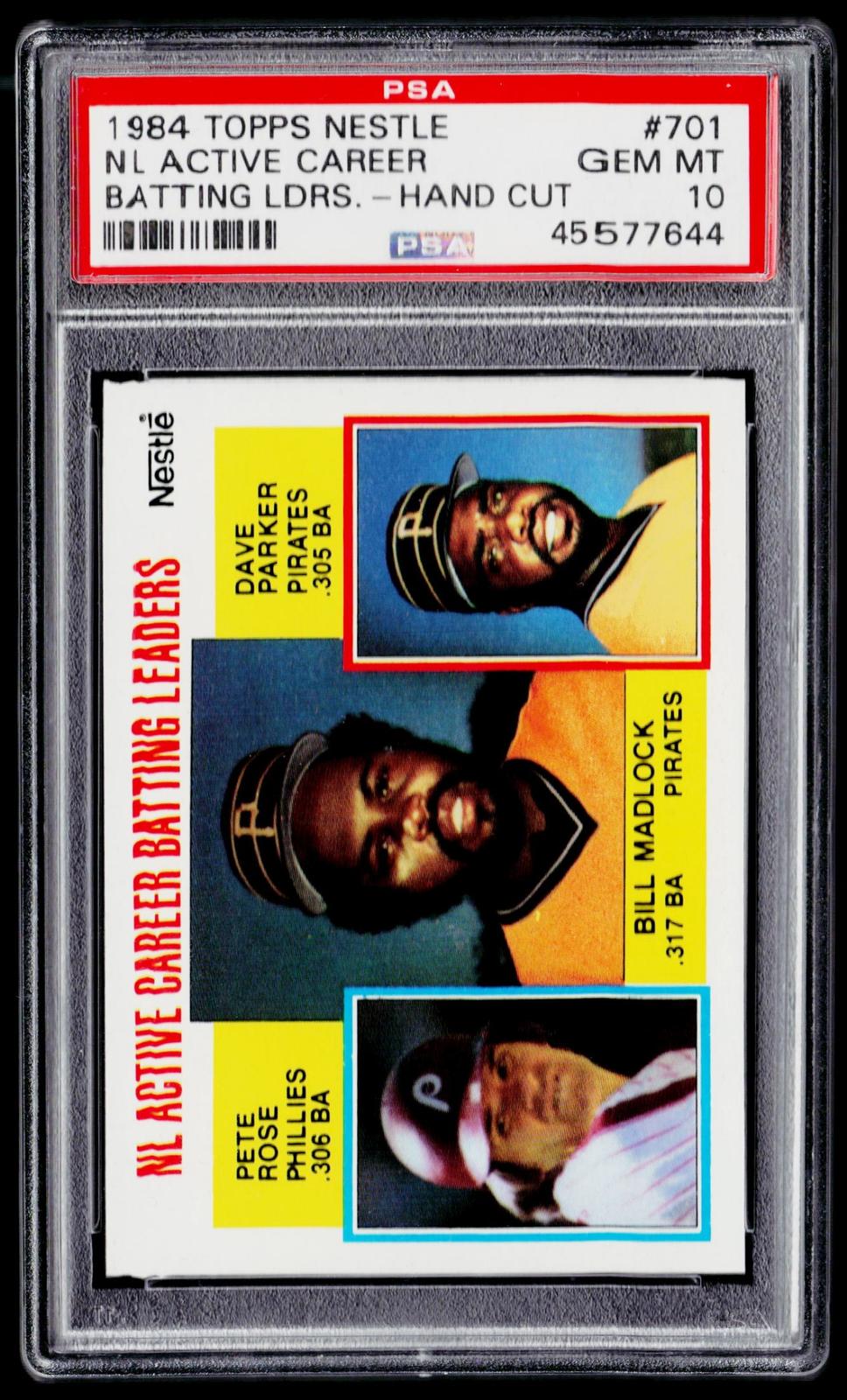 1984 Topps #701 NL Batting Leaders (Bill Madlock/Pete Rose/Dave Parker) PSA 10