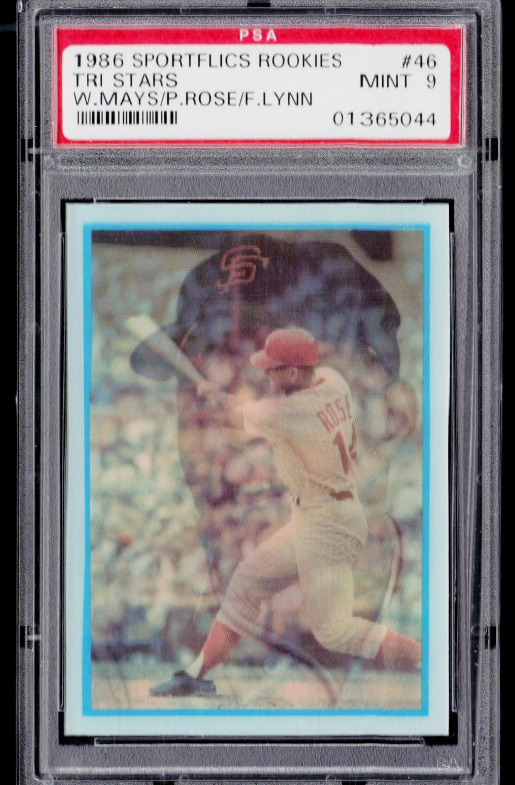 1986 Sportflics Rookies #46 (Fred Lynn, Willie Mays, Pete Rose) PSA 9