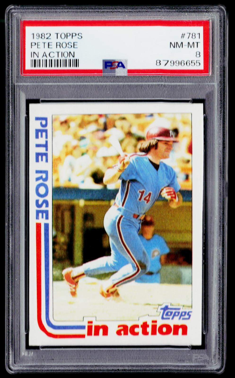 1982 Topps #781 Pete Rose Blackless PSA 8