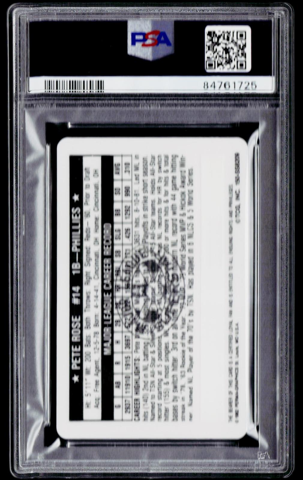1982 Perma-Graphics Super Star Credit Cards #150-SS8209 Pete Rose PSA 8