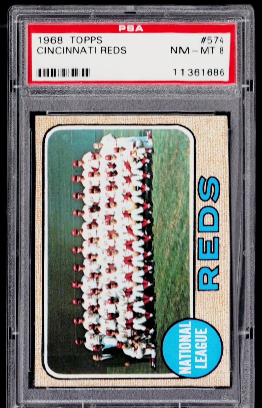1968 Topps #574 Cincinnati Reds PSA 8