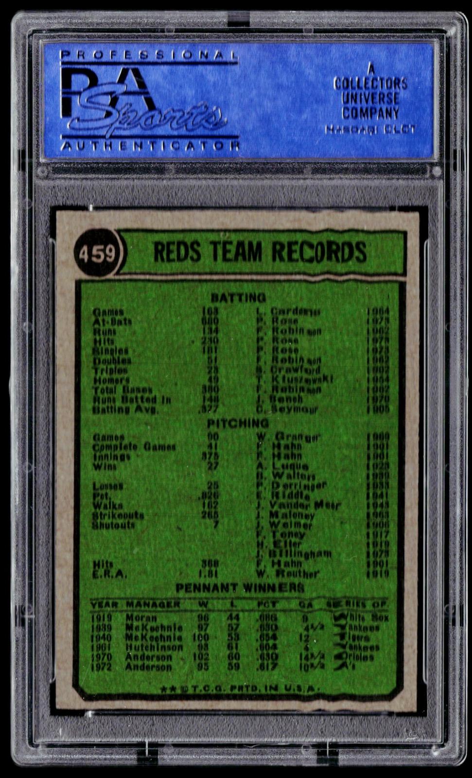 1974 Topps #459 Cincinnati Reds PSA 8