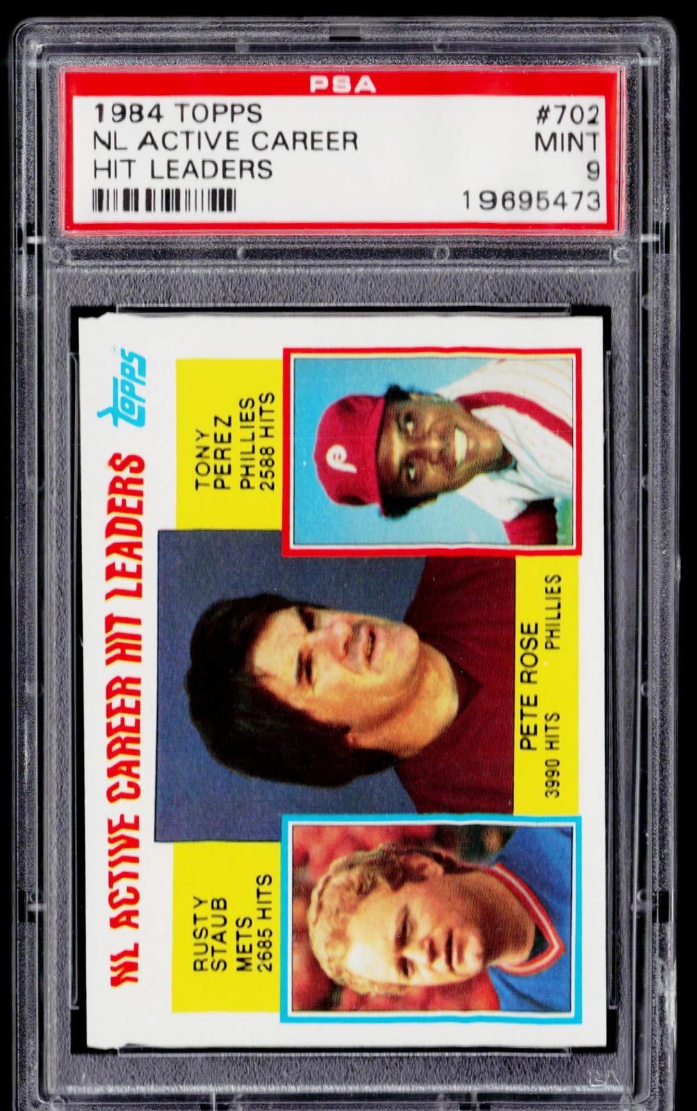 1984 Topps #702 NL Active Career Hitters(Pete Rose/Rusty Staub/Tony Perez) PSA 9