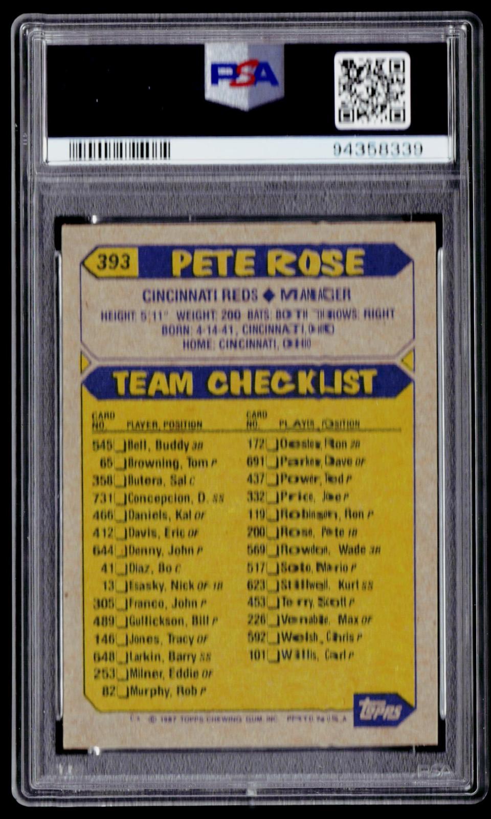 1987 Topps #393 Pete Rose PSA 9