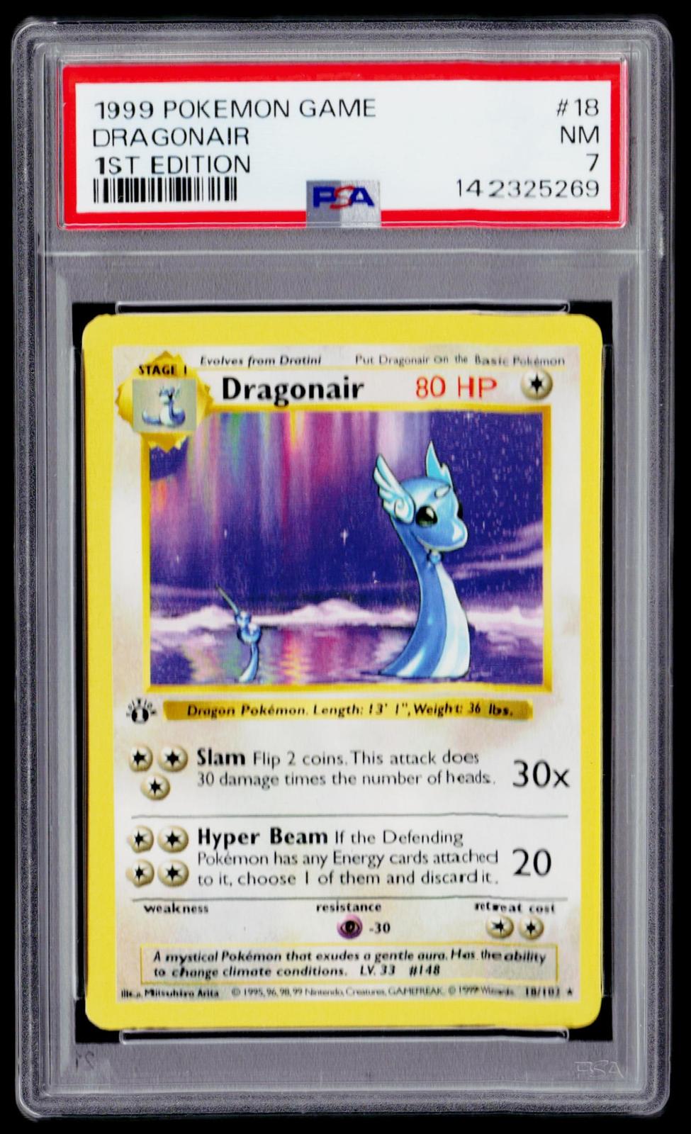 Base Set (Shadowless) 1st Ed. #018/102 Dragonair PSA 7
