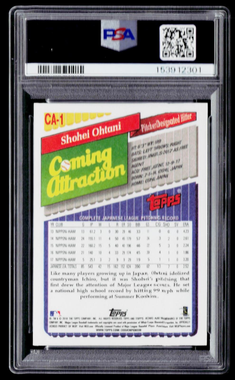 2018 Topps Archives #CA-1 Shohei Ohtani 1993 Coming Attraction PSA 10