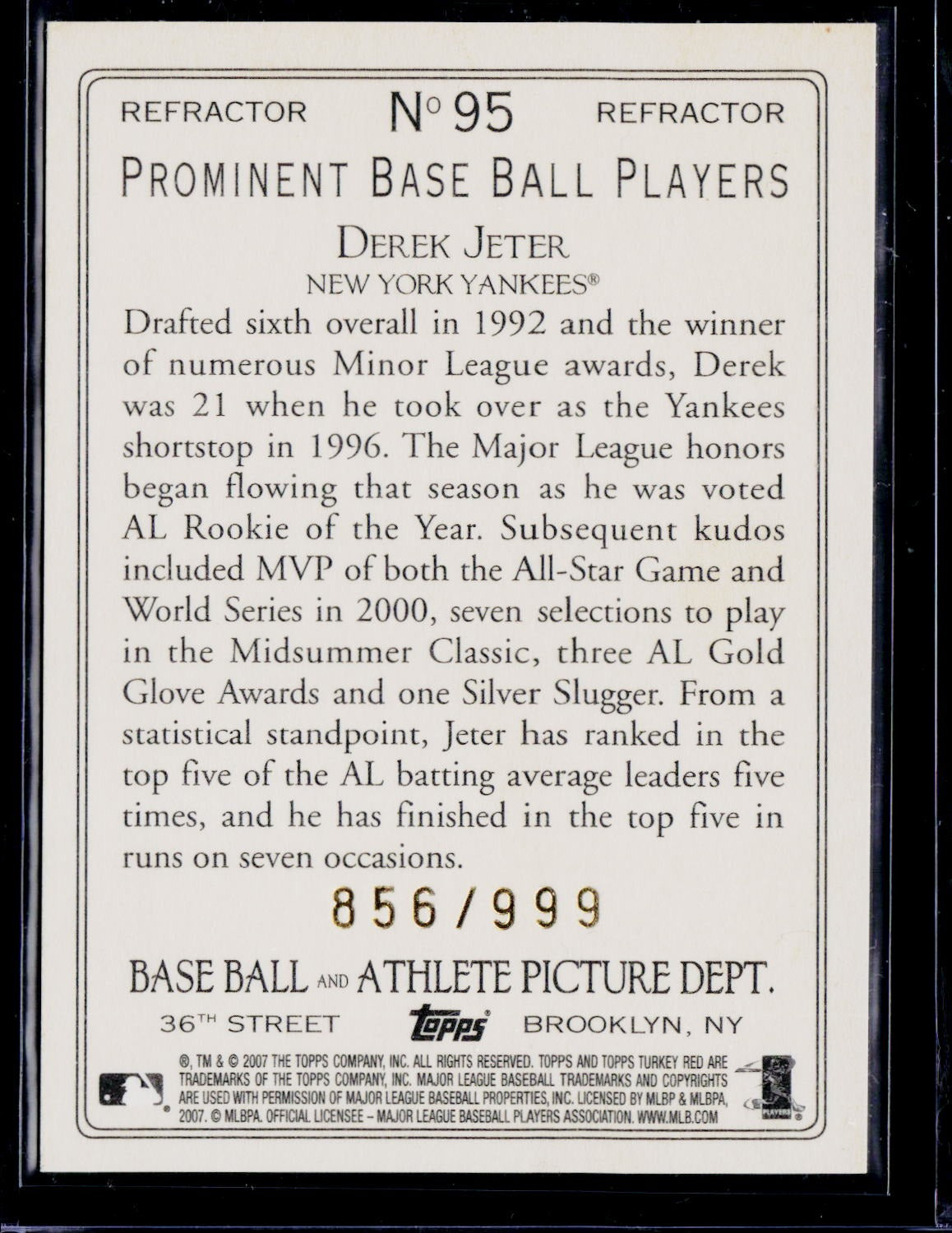 2007 Topps Turkey Red #95 Derek Jeter Chrome Refractor #/999