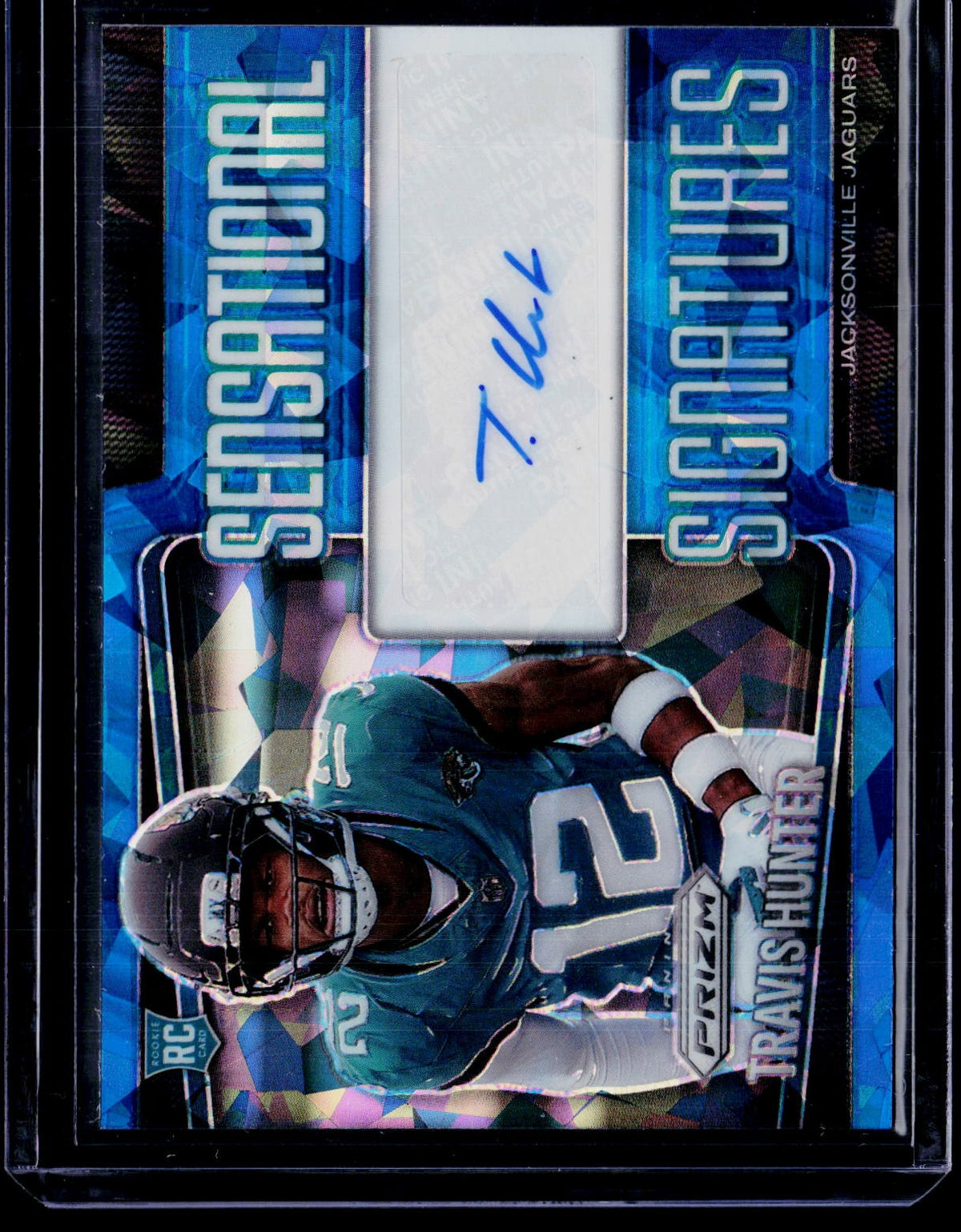 2025 Panini Prizm #SEN-THR Travis Hunter Sensational Signatures Blue Ice #/99