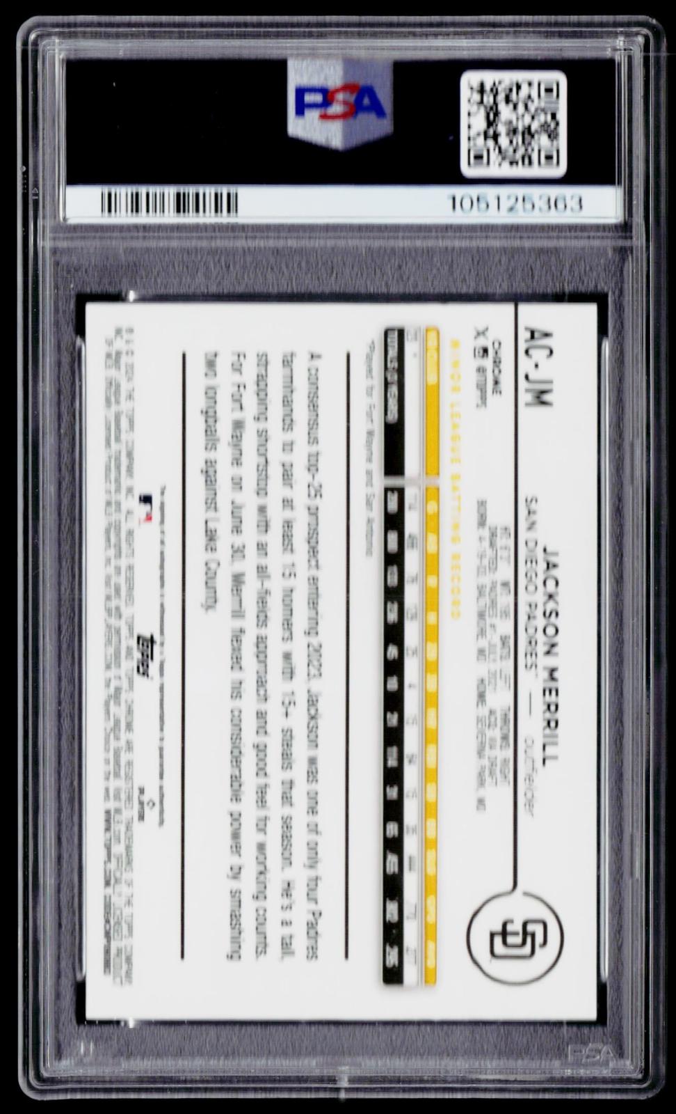 2024 Chrome Update #AC-JM Jackson Merrill Auto Blue RayWave PSA 10 Auto 10 #/150