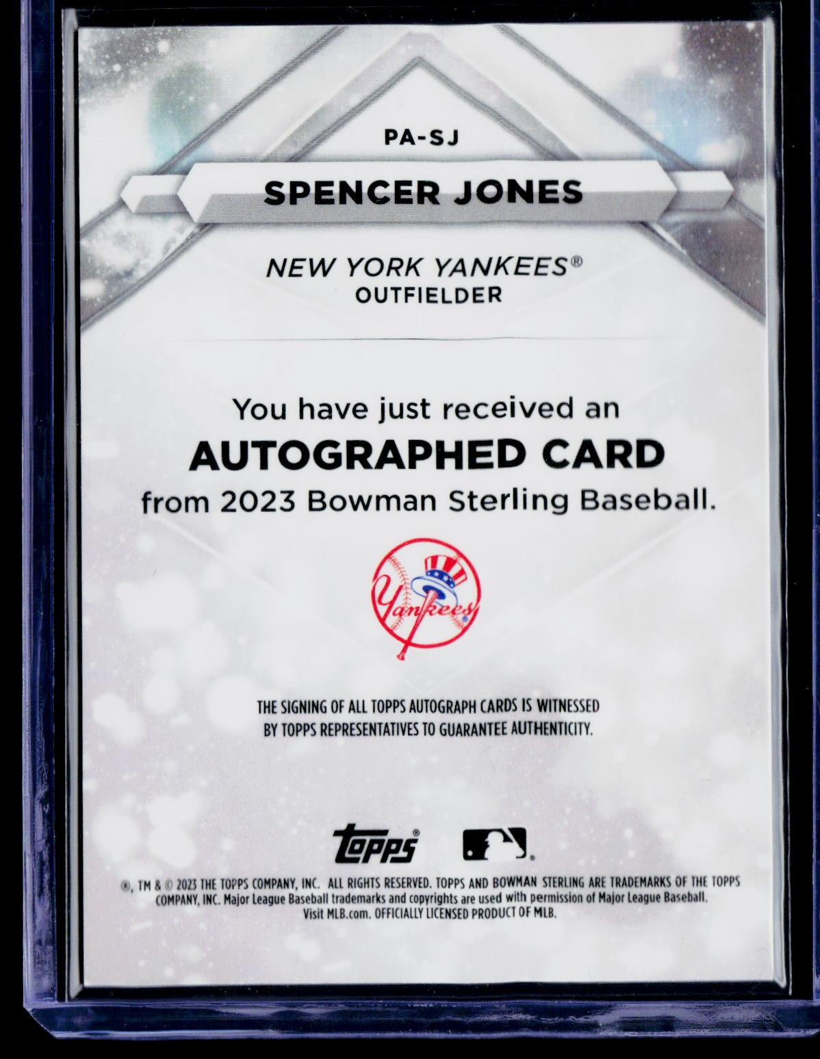 2023 Bowman Sterling #PA-SJ Spencer Jones Prospect Autographs