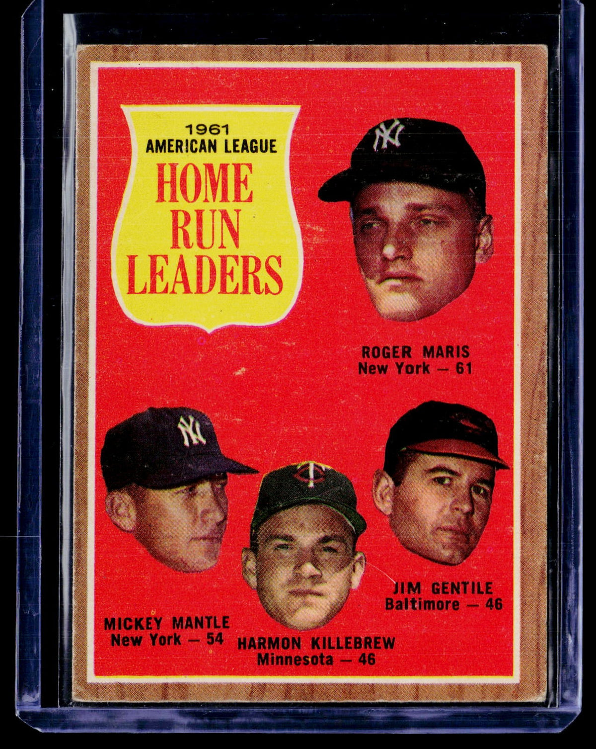 1962 Topps #53 1961 American League Home Leaders(Maris/Mantle/Killebrew/Gentile)