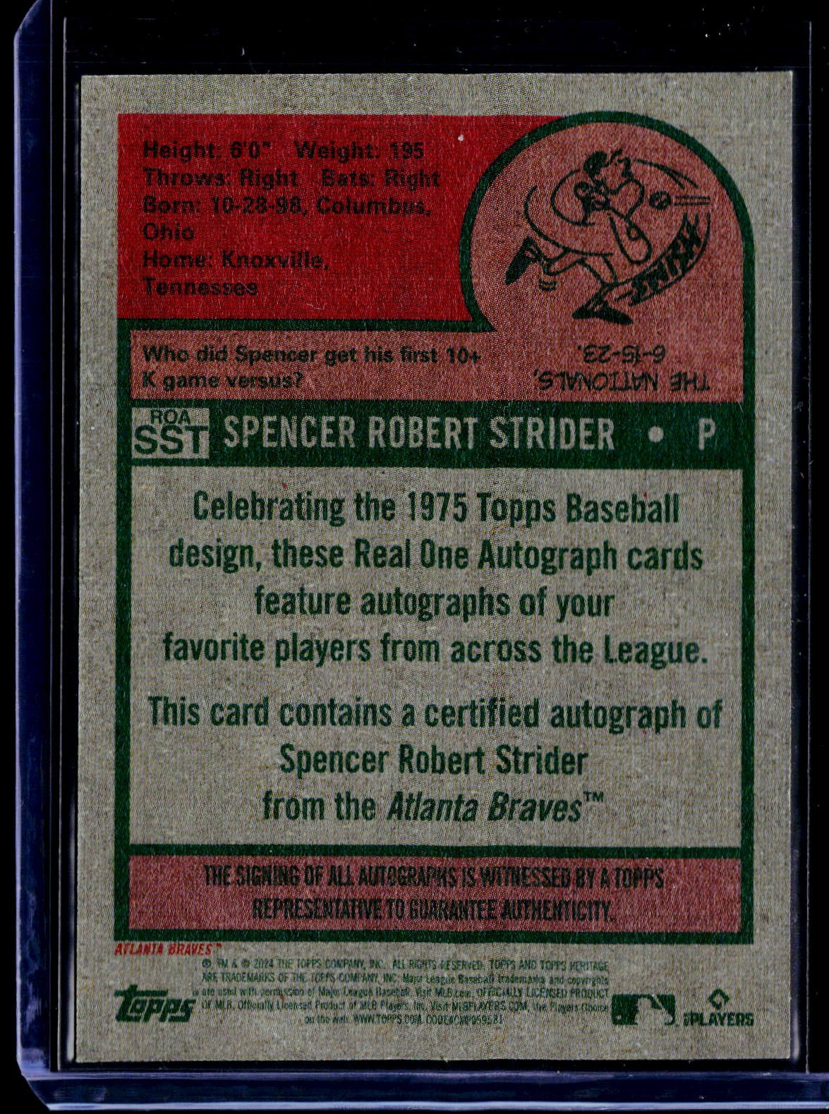2024 Topps Heritage #ROA-SST Spencer Strider Real One Autographs