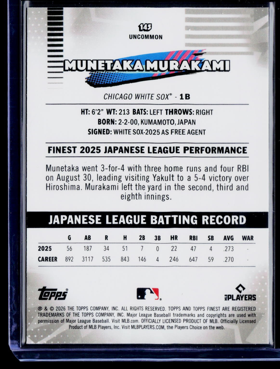 2026 Finest #145 Munetaka Murakami X-Fractors
