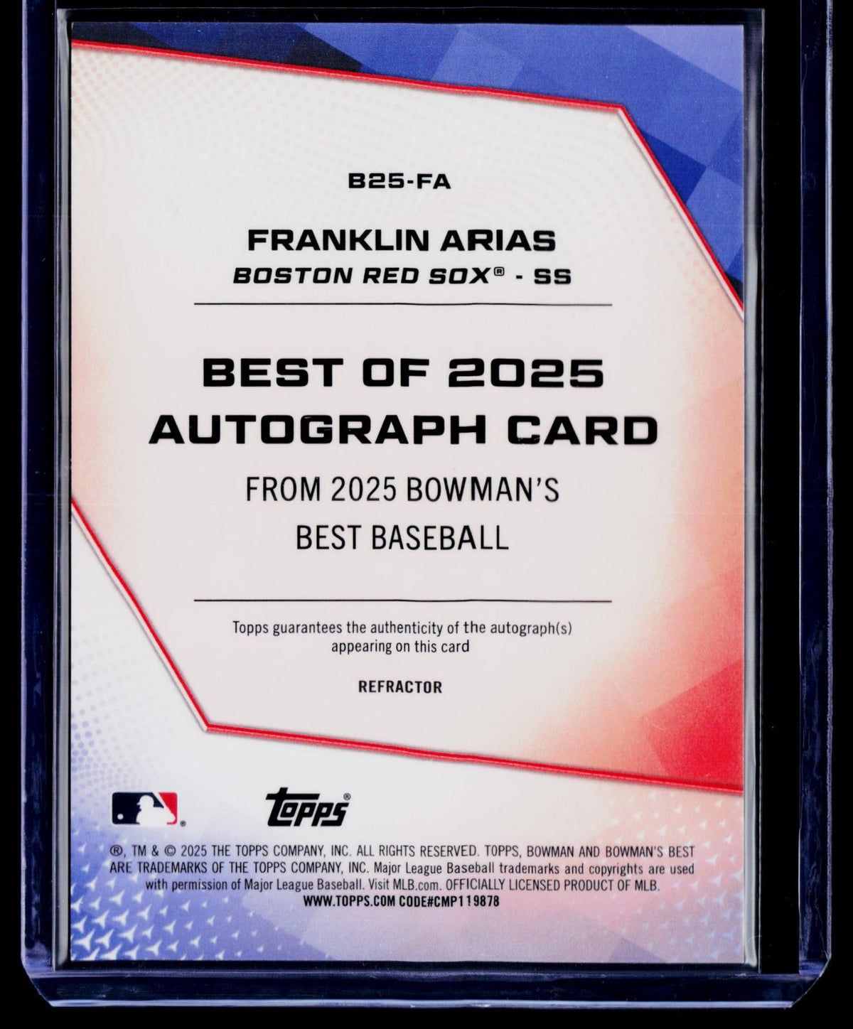 2025 Bowman's Best #B25-FA Franklin Arias Best of 2025 Autographs