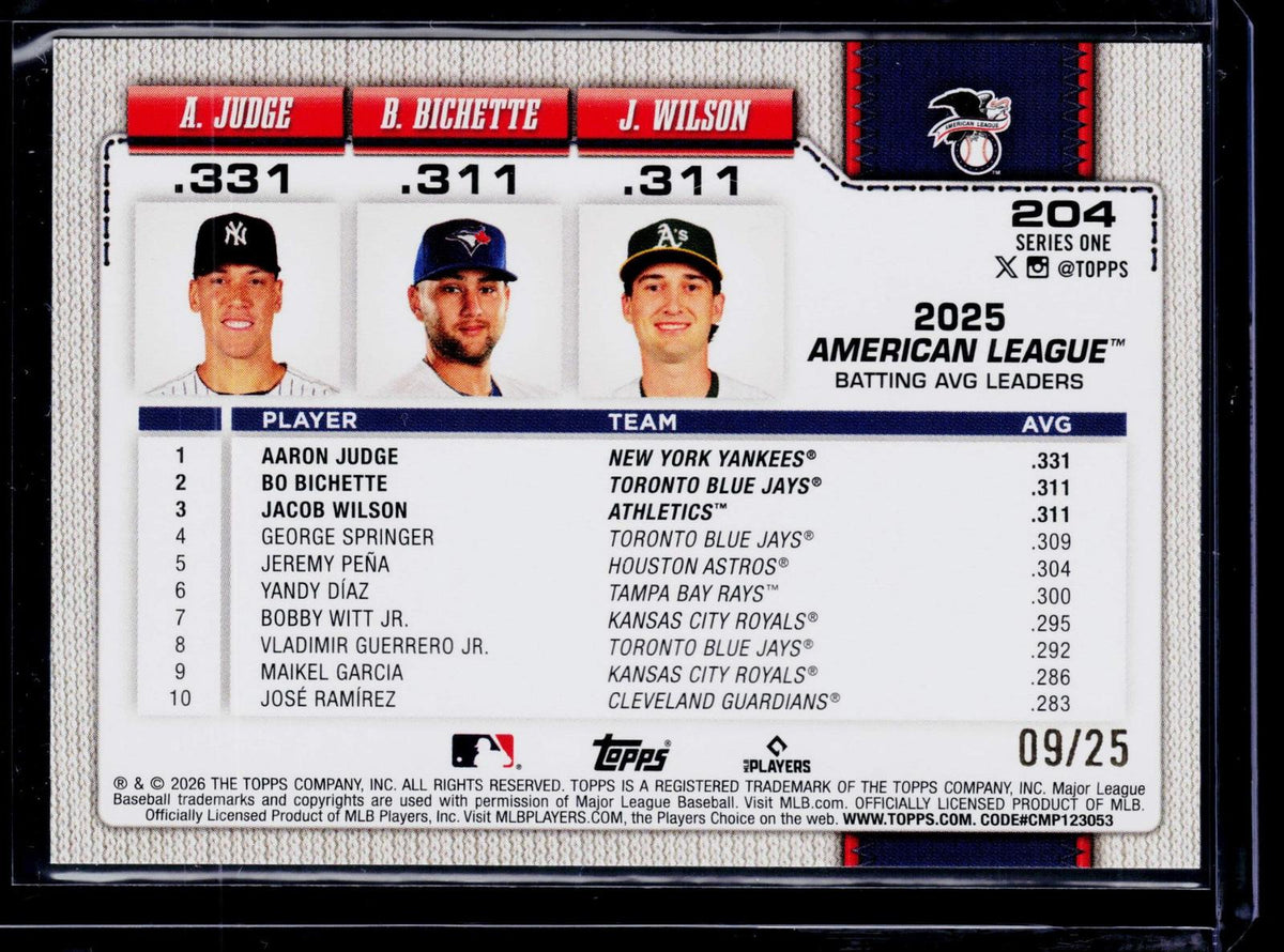 2026 Topps #204 AL Batting Avg Leaders Memorial Day Camo (Aaron/Bo/Jacob)