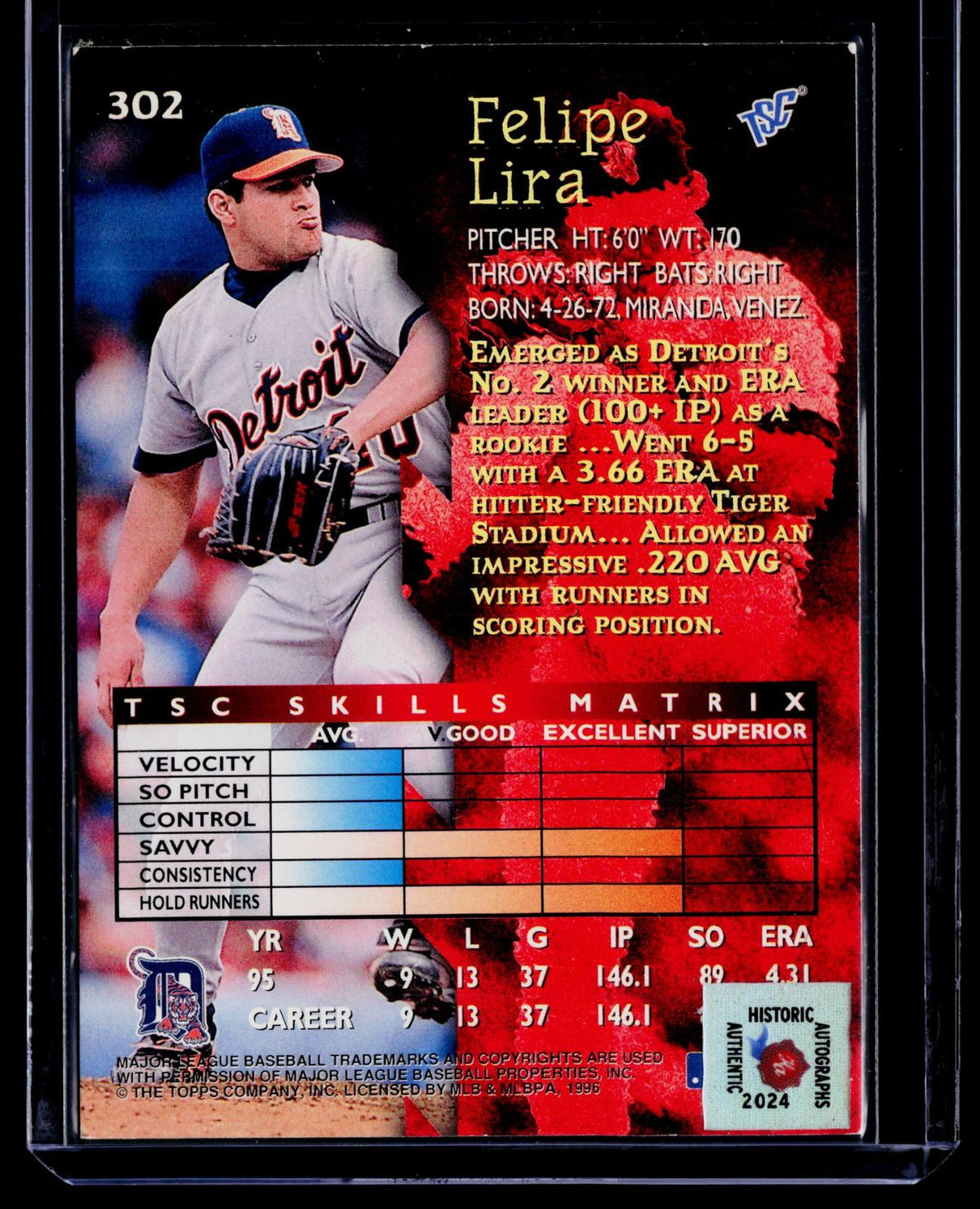 1996 Stadium Club #302 Felipe Lira Signed