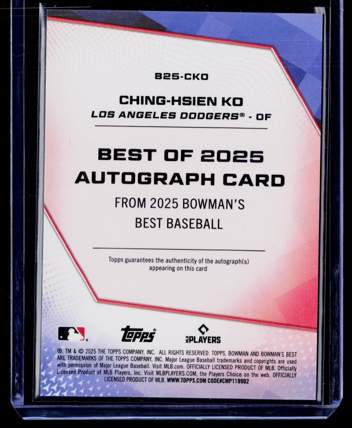 2025 Bowman's Best #B25-CKO Ching-Hsien Ko Best of 2025 Autographs