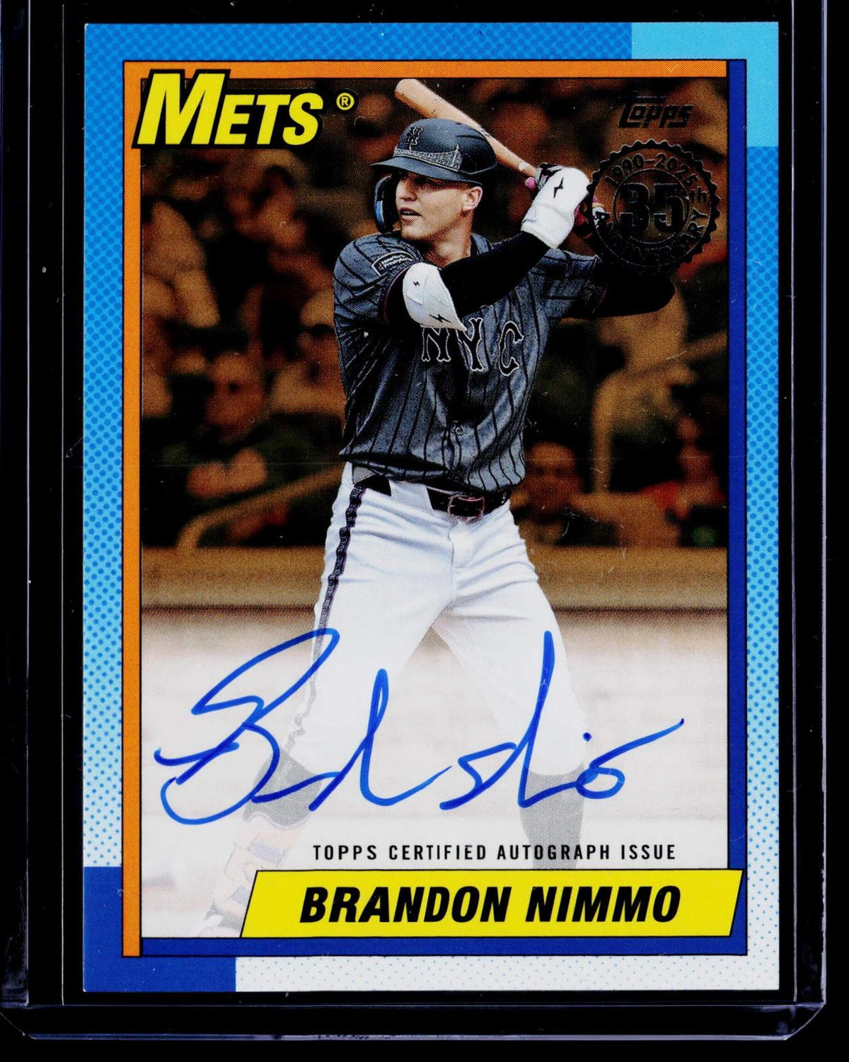 2025 Topps #90A-BN Brandon Nimmo 1990 Topps Autographs Gold (Series One) #/50
