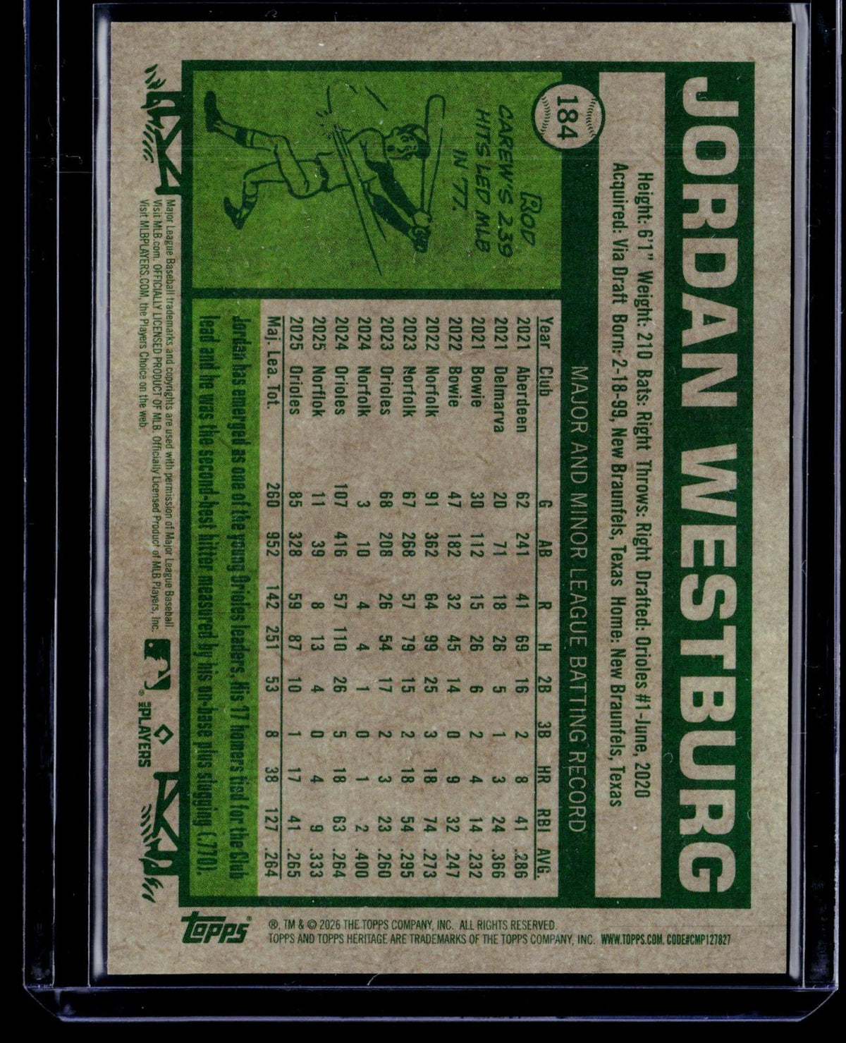2026 Topps Heritage #184 Jordan Westburg Chrome Gold Refractor #/50