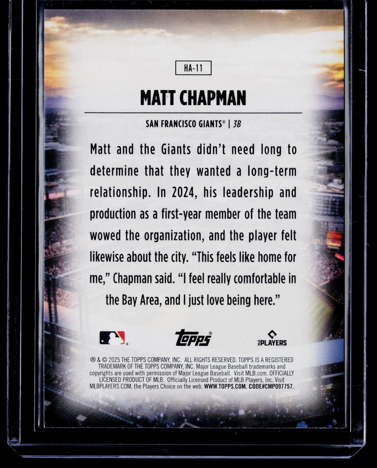 2025 Topps #HA-11 Matt Chapman Home Field Advantage