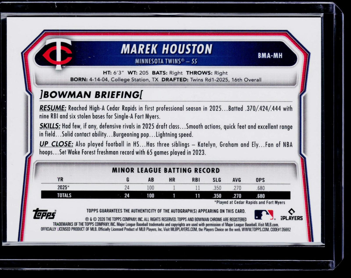2026 Bowman #BMA-MH Marek Houston Chrome Autographs Mojo Refractor #/125
