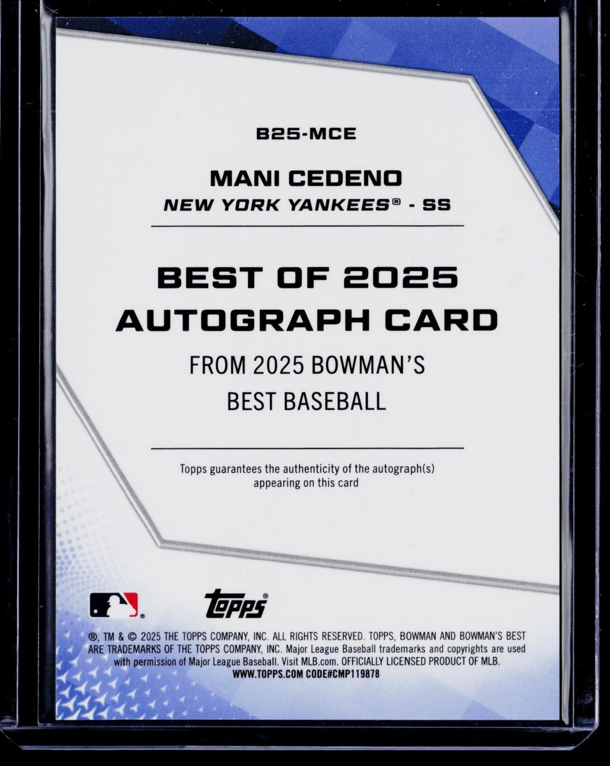 2025 Bowman's Best #B25-MCE Mani Cedeno Best of 2025 Auto Gold Refractor #/50