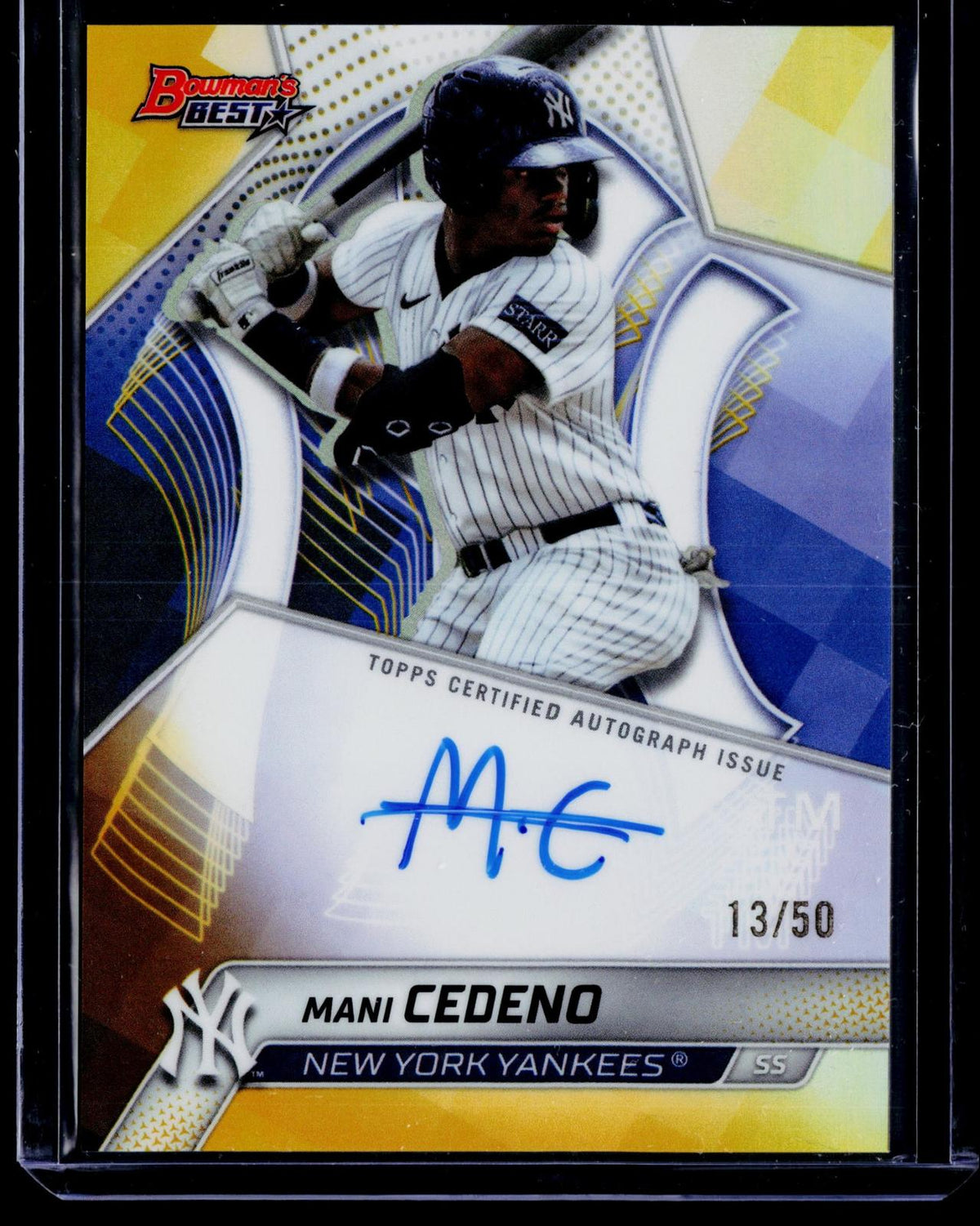 2025 Bowman's Best #B25-MCE Mani Cedeno Best of 2025 Auto Gold Refractor #/50