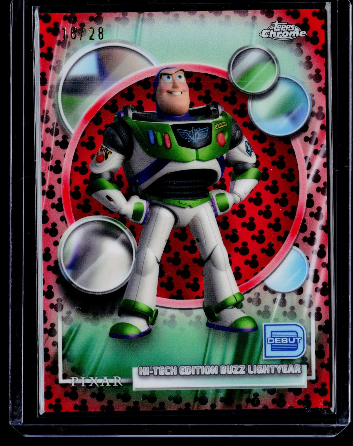 2026 Topps Chrome Disney Buzz Lightyear Hi-Tech Red & Black Refractor #/28