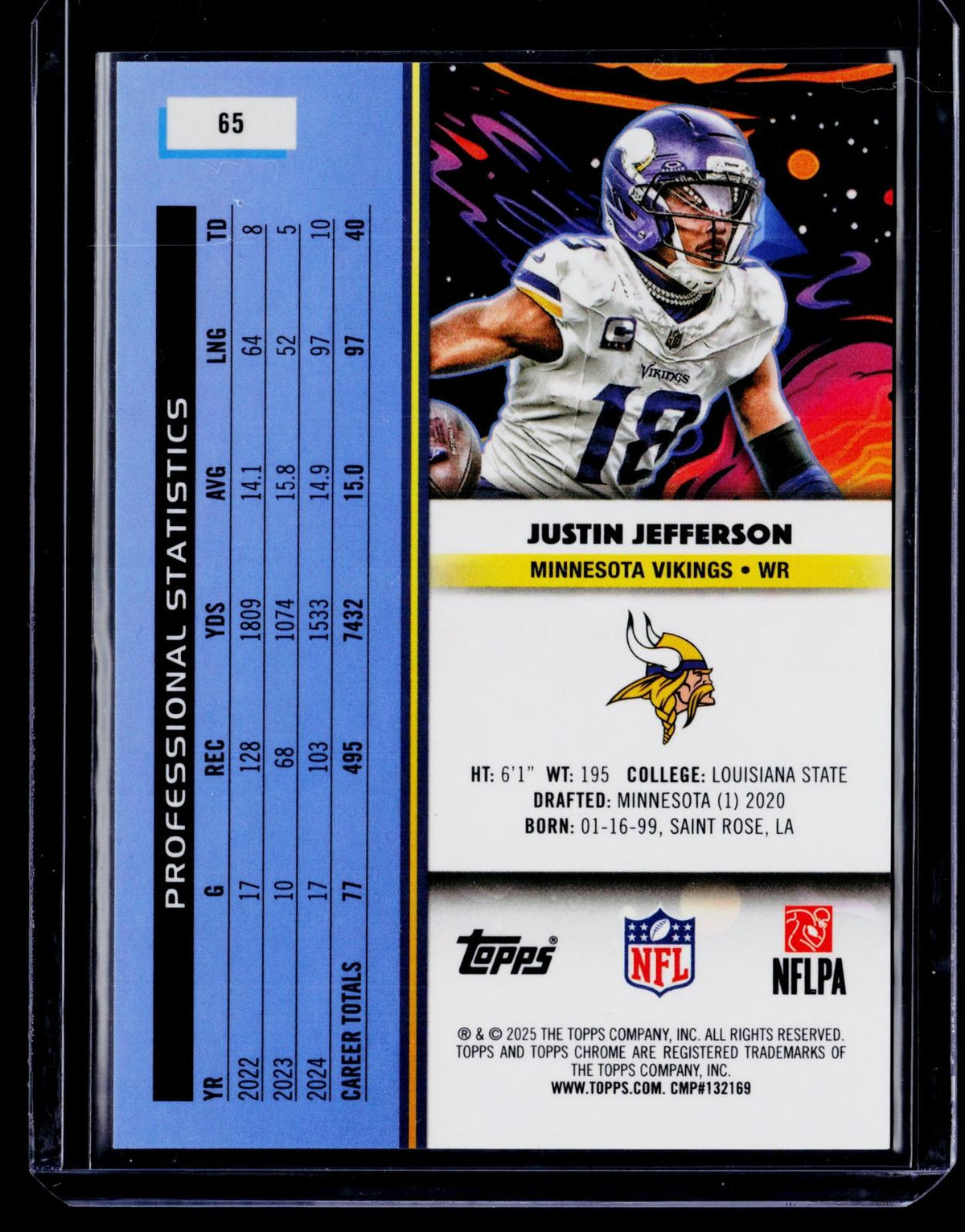 2025 Topps Chrome Cosmic #65 Justin Jefferson Purple Nebula Refractor #/150