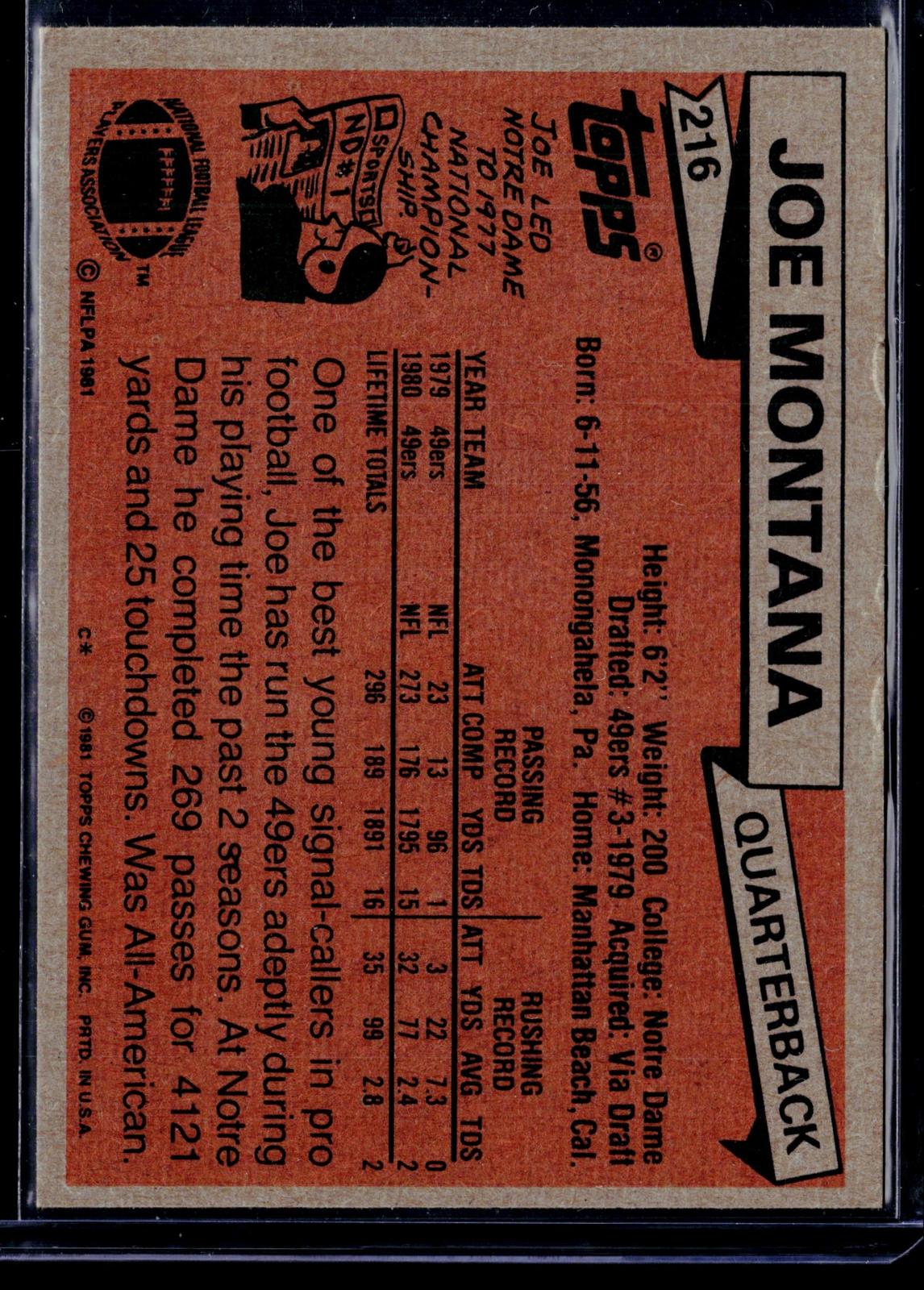 1981 Topps #216 Joe Montana