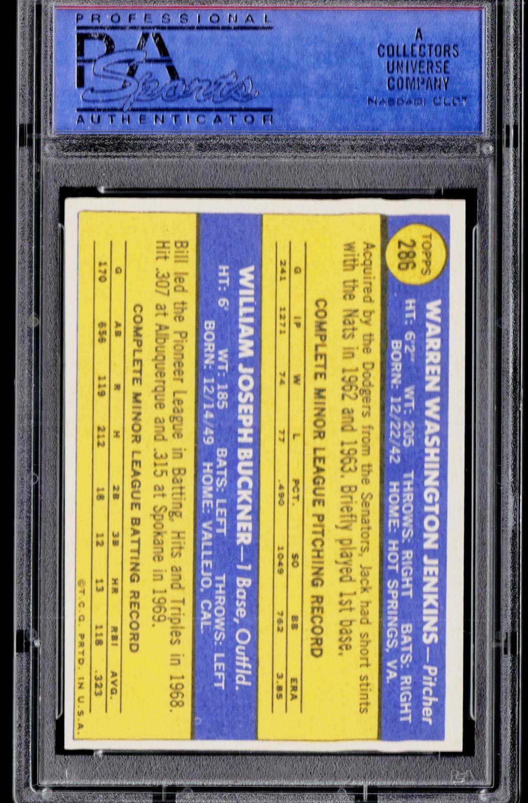 1970 Topps #286 Dodgers 1970 Rookie Stars (Jack Jenkins / Bill Buckner) PSA 8