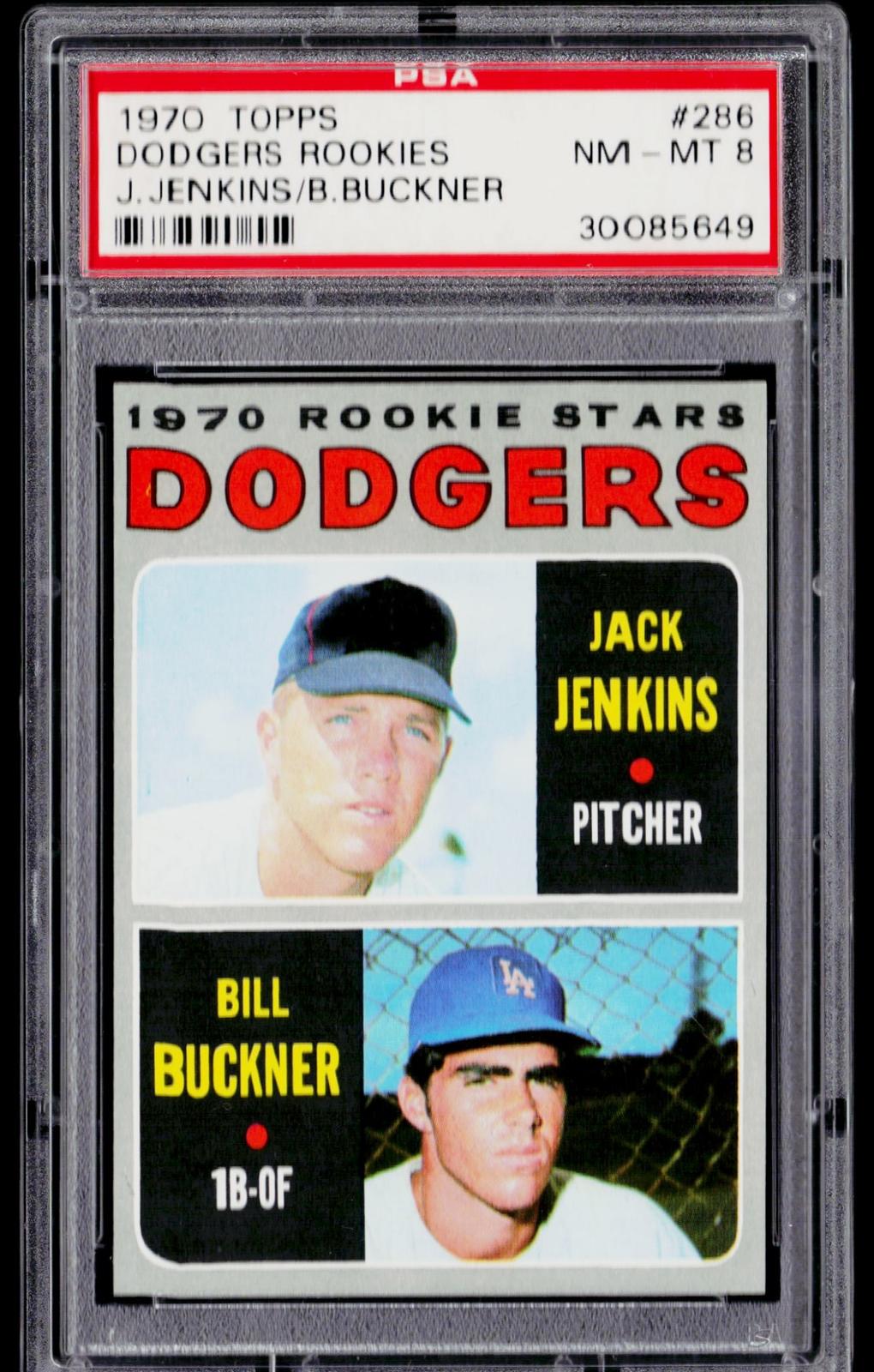1970 Topps #286 Dodgers 1970 Rookie Stars (Jack Jenkins / Bill Buckner) PSA 8