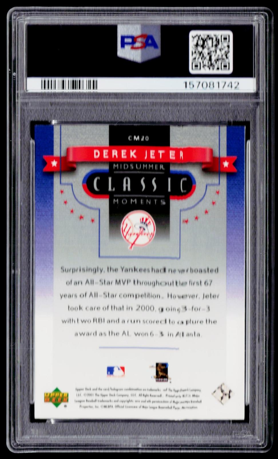 2001 Upper Deck #CM20 Derek Jeter Midsummer Classic Moments PSA 10